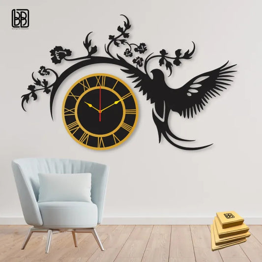 BB Bargain Bazzar Wall Clock 3D Bird style I Back Light variation Wall Clock I Wooden Watch Design Decoration Quartz Numeric For Home Decor Living Room And Offices And For Gifts