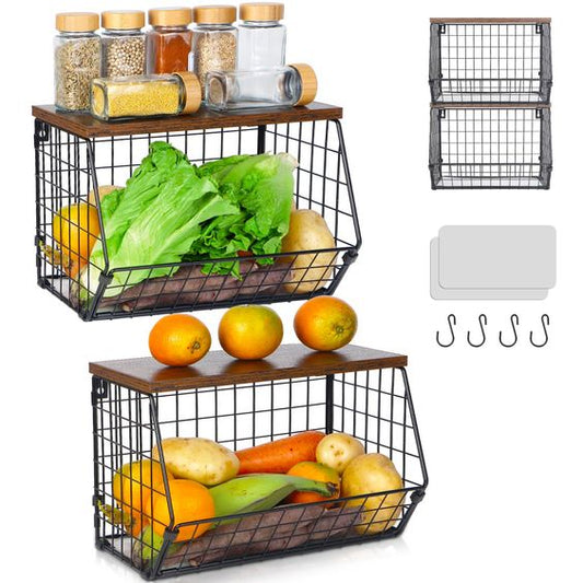 High-Quality Over-the-Cabinet Door Multi-Purpose hanging Storage Basket, Iron Fruit Baskets, Fruit and Vegetables Basket - Kitchen Organizer Baskets for Space Saving and Hanging